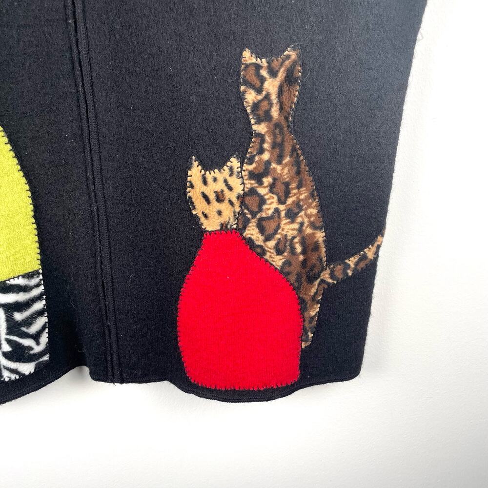 Cats Wool Vest Full Zip Black Animal Print - Size L - Picture 3 of 7